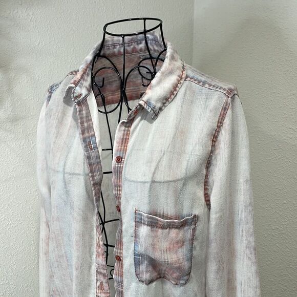 Paper + Crane Small Twist-Front Button-Down Plaid Shirt size S - Picture 3 of 8